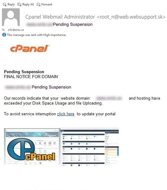 Cpanel Domain Name Phishing Scam
